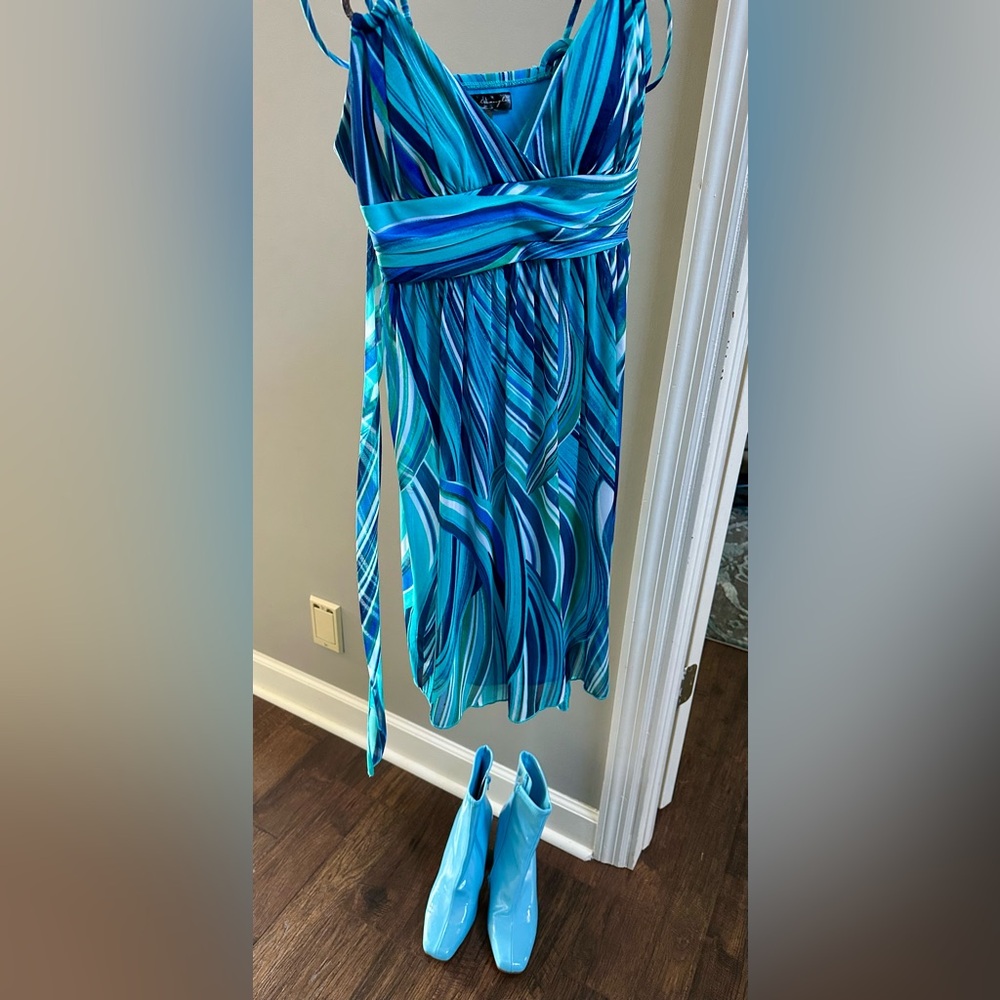 City Triangles Teal & Blue Swirl Midi Dress Y2K retro 13 going on 30 millennial - Picture 9 of 16